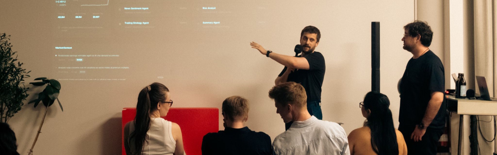 Presenting a project to an audience at a hackathon